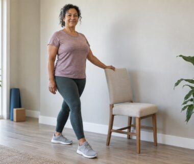 A 10-Minute Balance Practice with Chair Support — illustrative fitness image